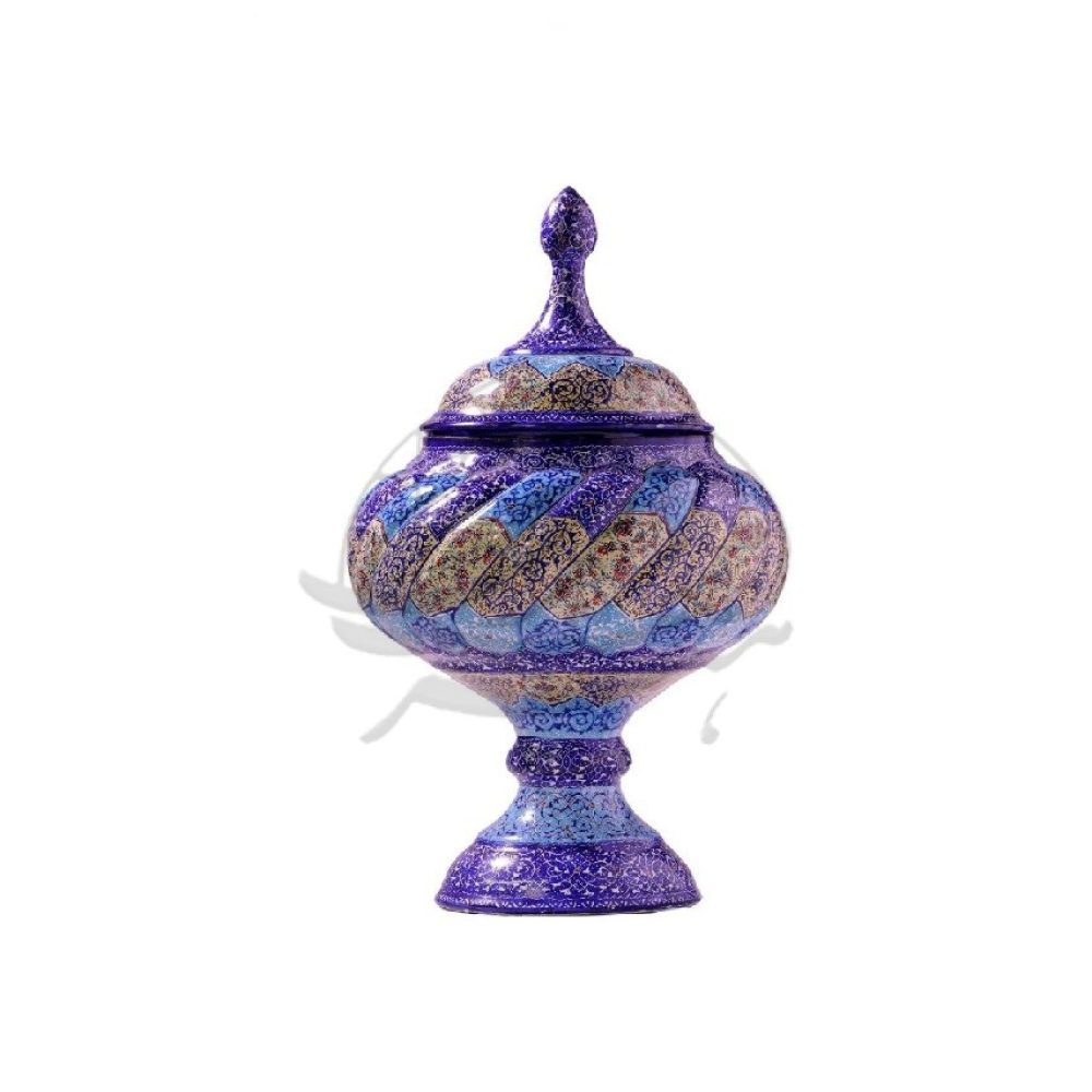 خرید اینترنتی ظروف میناکاری - شکلات خوری مینا کاری اعلا قلم ریز رنگ کوره ای