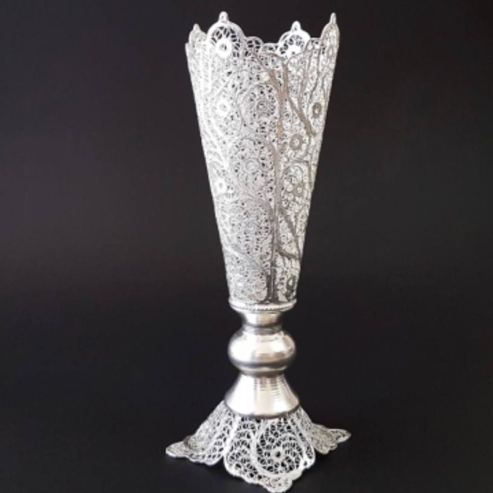 گلدان موشکی بزرگ ملیله کاری روکش نقره
