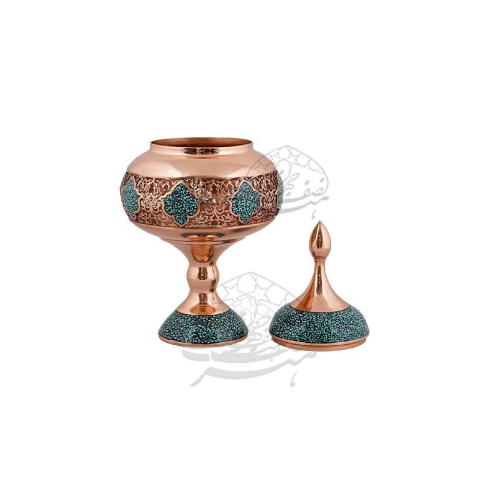 شکلات خوری پایه دار فیروزه کوبی و مشبک فلز