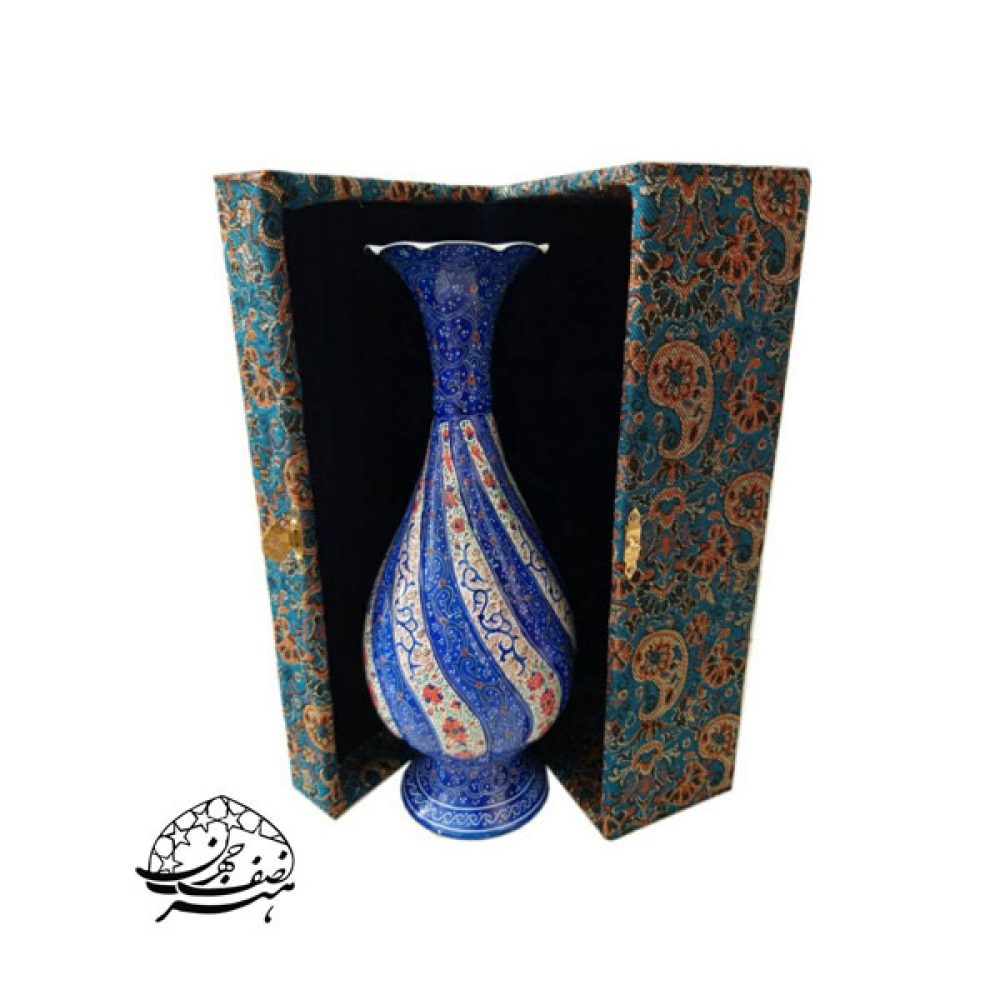 خرید گلدان مینا کاری - گلدان صراحی مینا کاری همراه جعبه ترمه