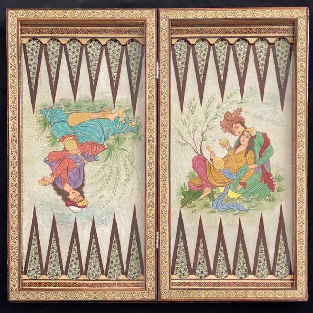 تخته نرد خاتم کاری همراه با نقاشی چهره