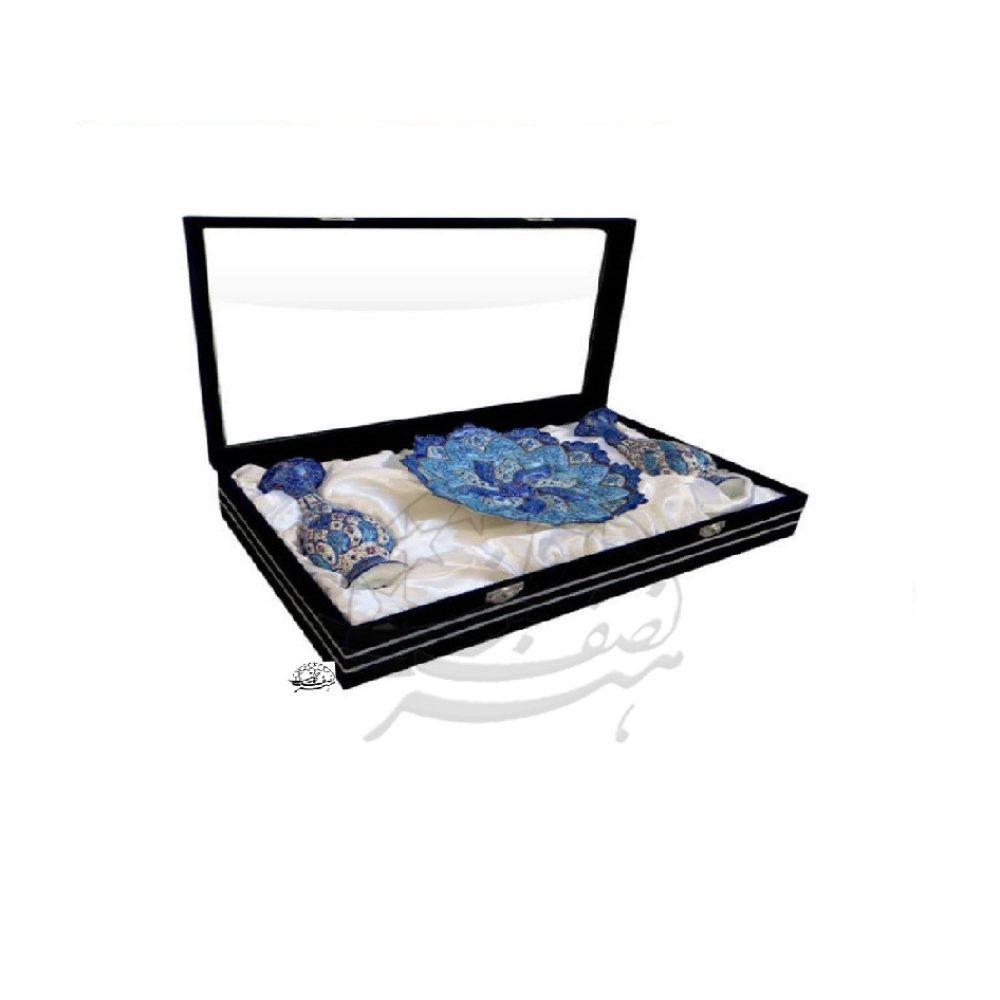 خرید گلدان میناکاری - ست گلدان و بشقاب همراه با جعبه جیر