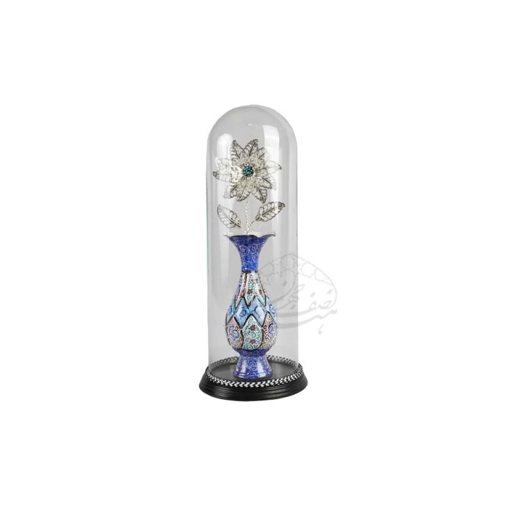 خرید گلدان مینا کاری - گلدان میناکاری داخل حباب با گل فیروزه کوبی