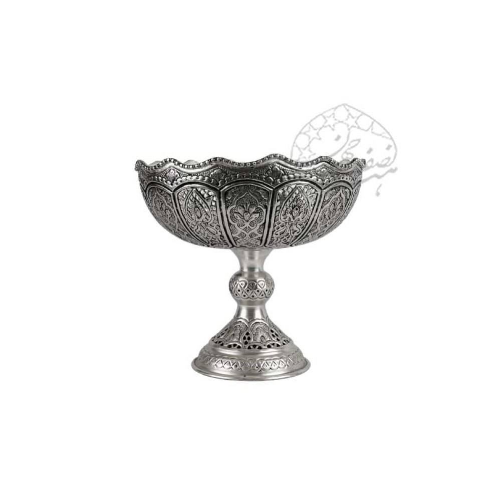 کاسه پایه دار قلمزنی سیاه قلم روکش نقره اعلا