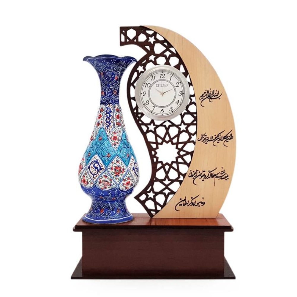 خرید گلدان مینا کاری - تندیس گلدان مینا کاری ساعت دار