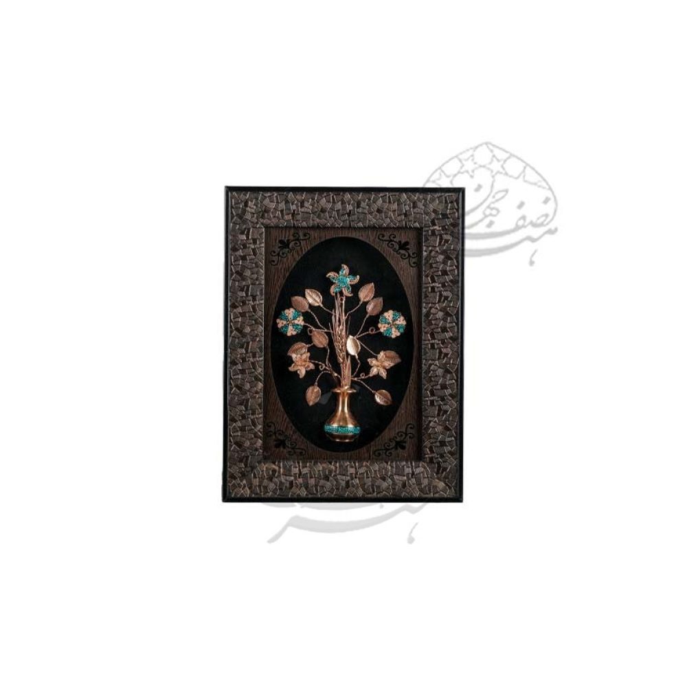 قاب گل فیروزه کوبی 5شاخه داخل گلدان فیروزه کوبی