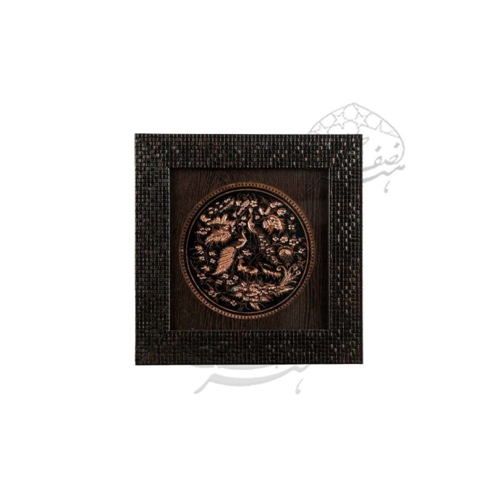 قاب حکاکی روی مس گل و مرغ قلم ریز