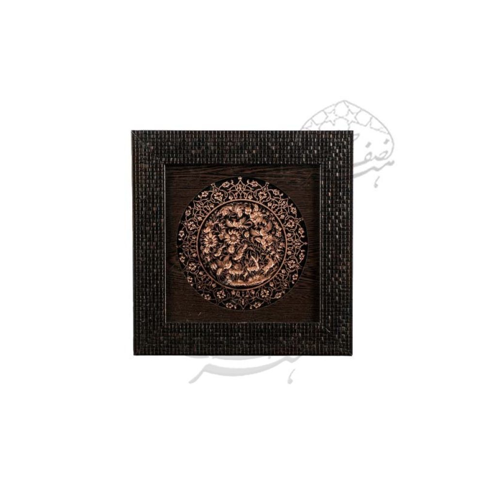 قاب حکاکی روی مس گل و مرغ قلم ریز