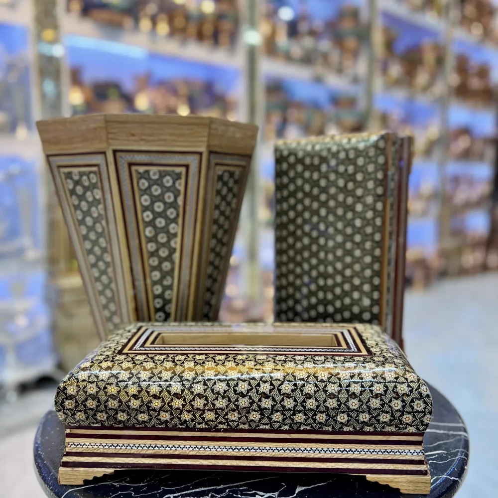 ست جادستمالی و جاقاشقی و سطل خاتم - ست جادستمالی و جاقاشقی و سطل خاتم تخمدار استخوانی مشکی اعلا