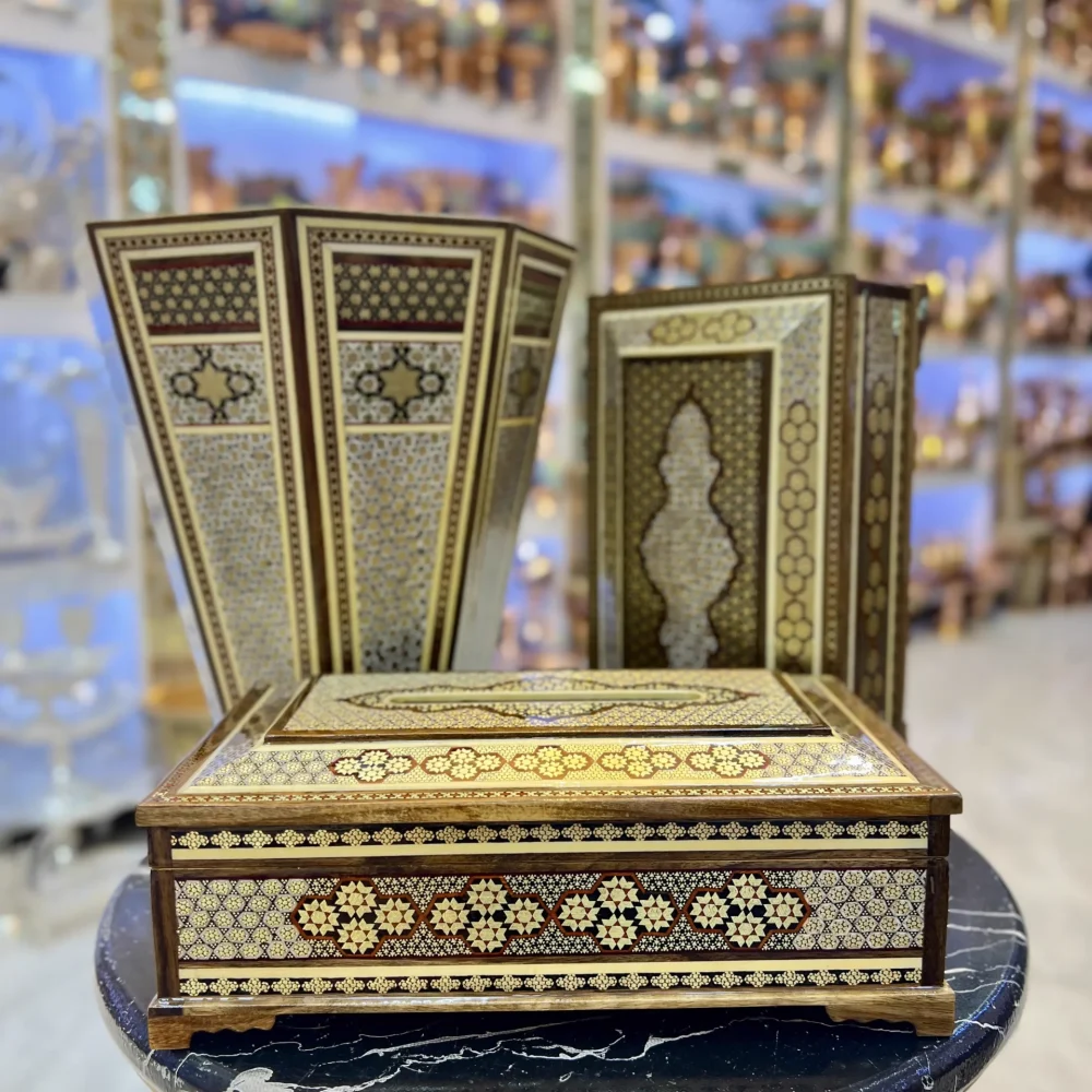 سطل خاتم صلبیبی سیم برنج و استخوان - ست جادستمالی ،جاقاشقی و سطل خاتم صلبیبی سیم برنج و استخوان اعلا