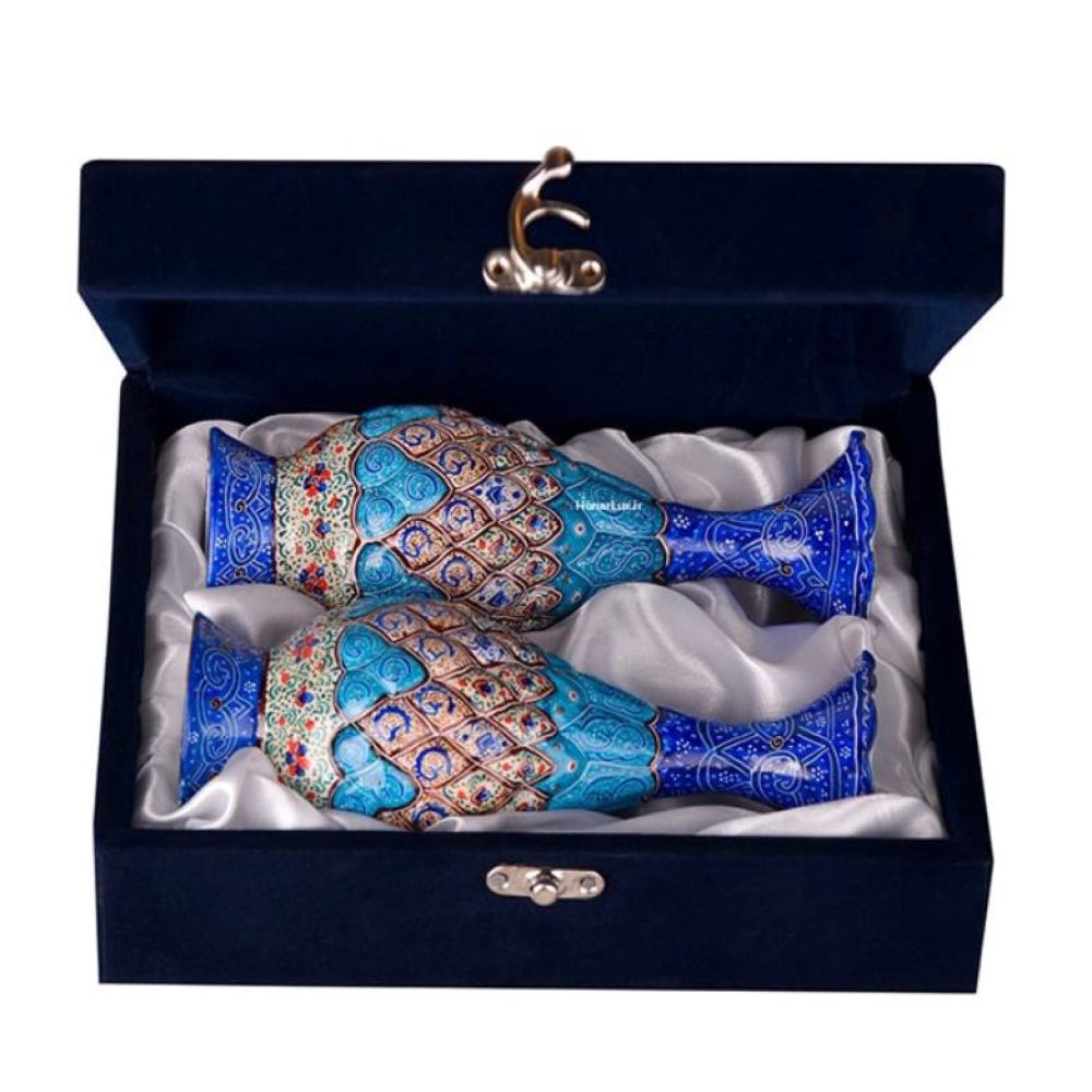 گلدان مینا کاری - ست گلدان جفتی 20cm صراحی همراه جعبه جیر شیشه ایی