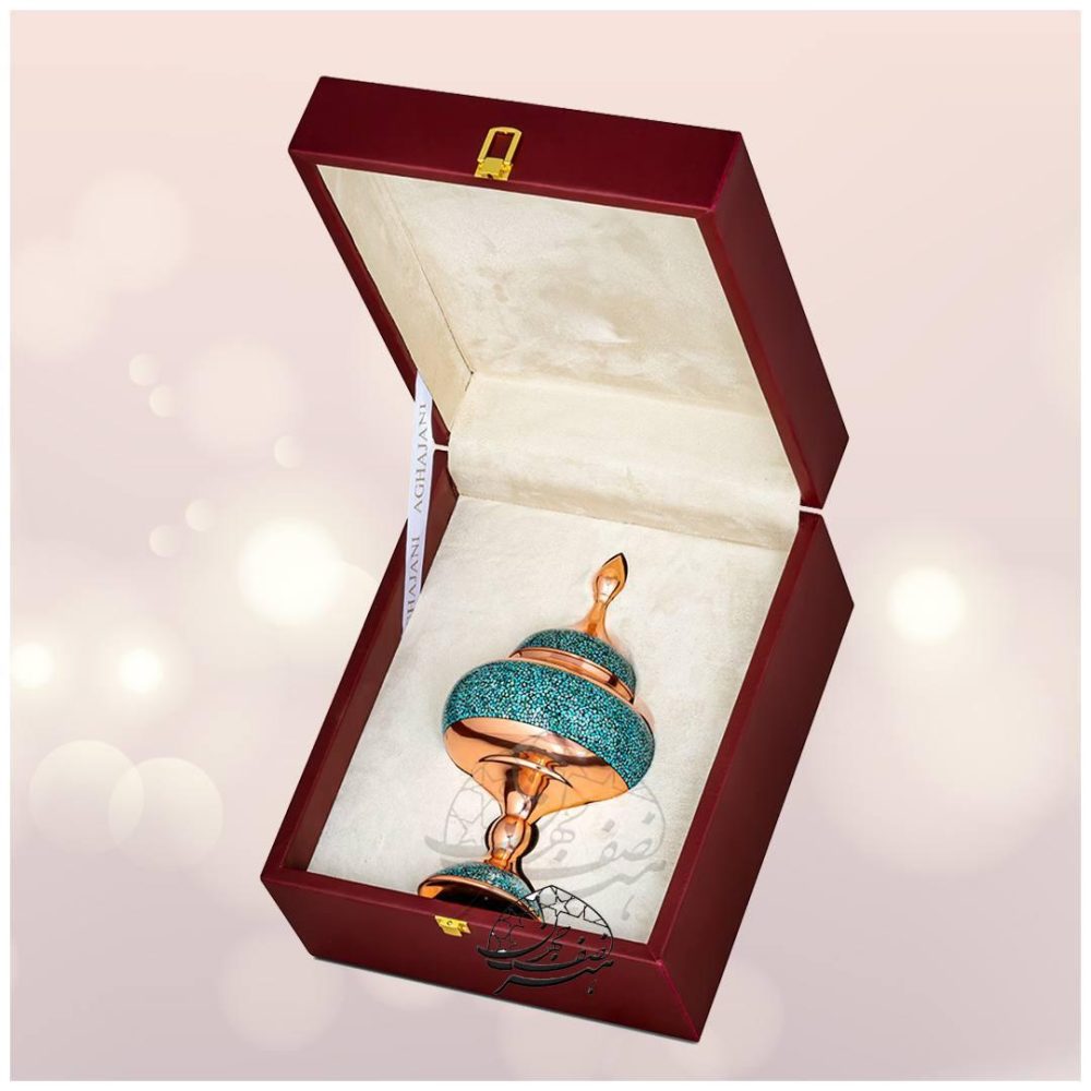 شکلات خوری ارتفاع 30cm فیروزه کوبی داخل جعبه چرمی بسیار زیبا