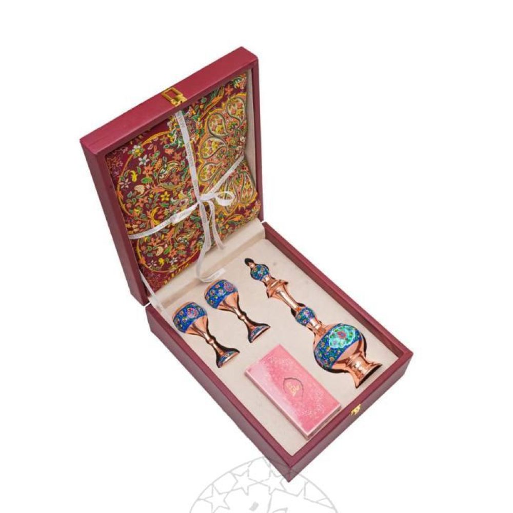 ست تنگ 36cm و جام کوچک مس و پرداز همراه با ترمه 1*1