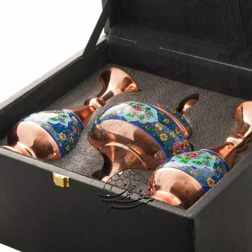 ست گلدان 25cm همراه با شکلات خوری بزرگ مس و پرداز داخل جعبه چرمی بسیار زیبا